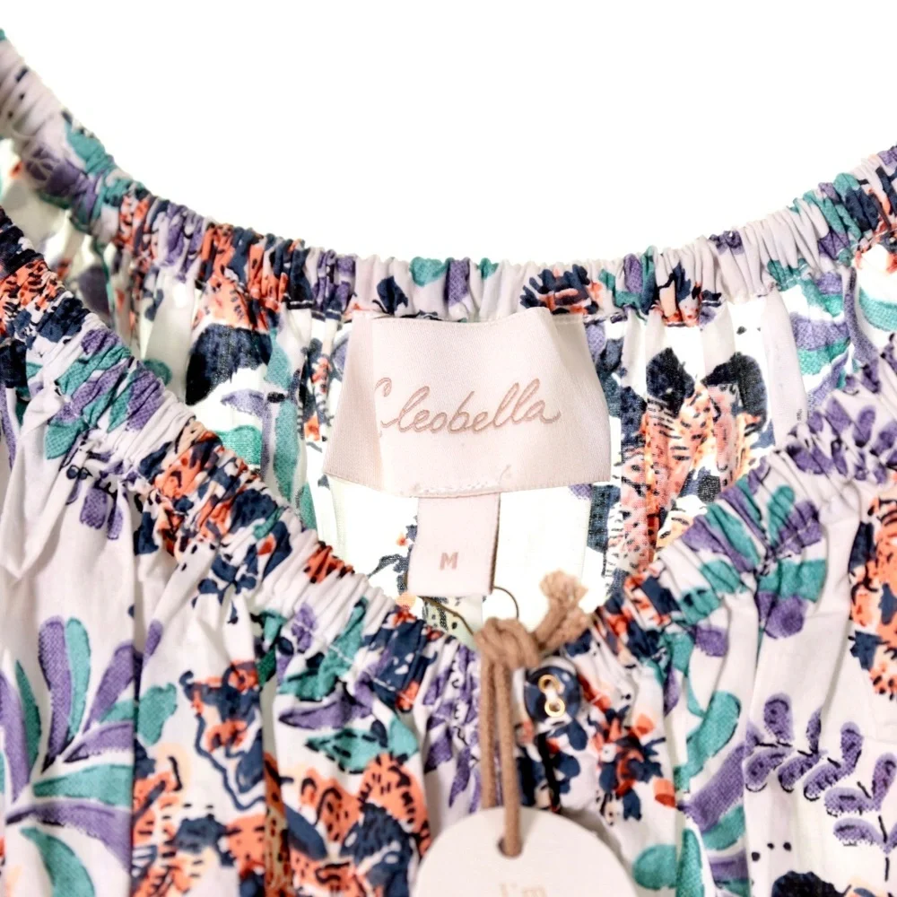 NWT Cleobella Maxine Floral Organic Cotton Scoop Neck Ruche Mini Dress Womens M - Picture 8 of 10